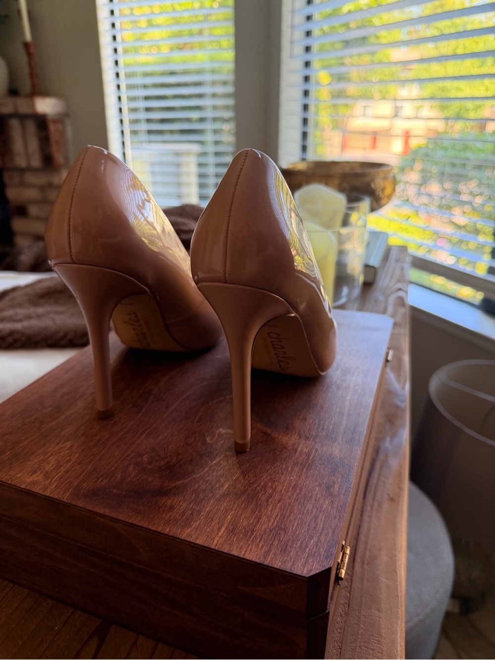 Charles by Charles David Nude Patent Leather Pointed Toe Stiletto Pumps Size 6.5 - Picture 3 of 6